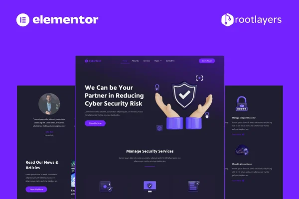 Cybertech cyber security Elementor template kit preview
