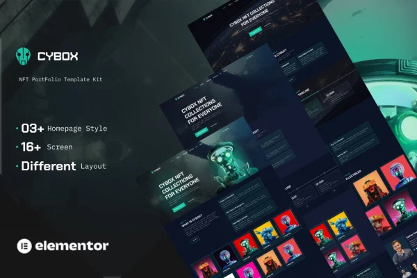 Cybox NFT collections Elementor template kit preview
