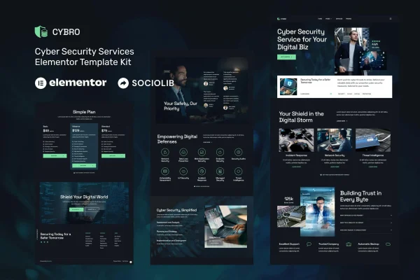 Cybro cyber security services Elementor template kit preview