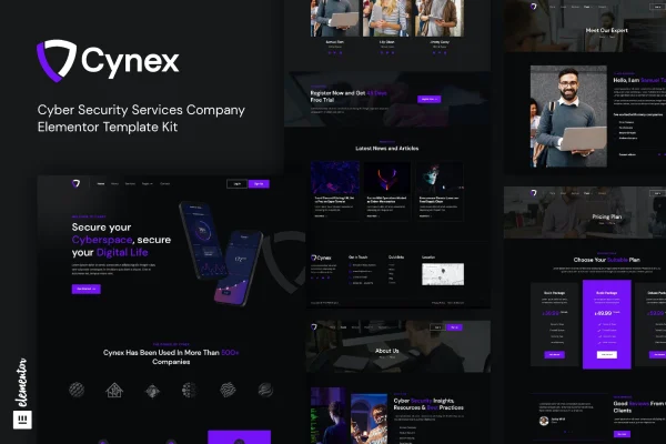 Cynex cyber security company Elementor template kit cover