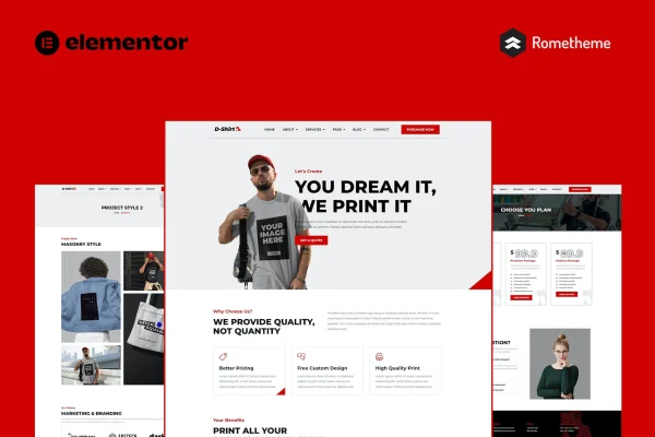 D-Shirt T-shirt design and printing Elementor template kit preview