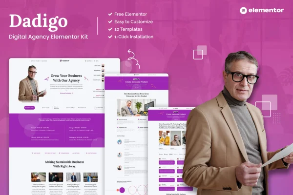Dadigo digital agency Elementor template kit page previews