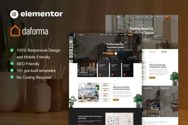 Daforma interior design Elementor Pro template kit preview