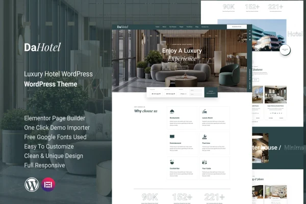 Dahotel luxury hotel WordPress theme preview