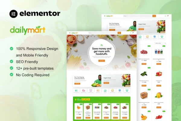 DailyMart grocery store Elementor template kit cover image
