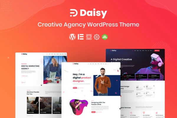 Daisy creative agency WordPress theme preview showing portfolio layouts
