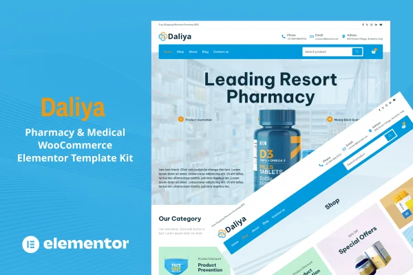Daliya pharmacy and medical store Elementor template kit preview