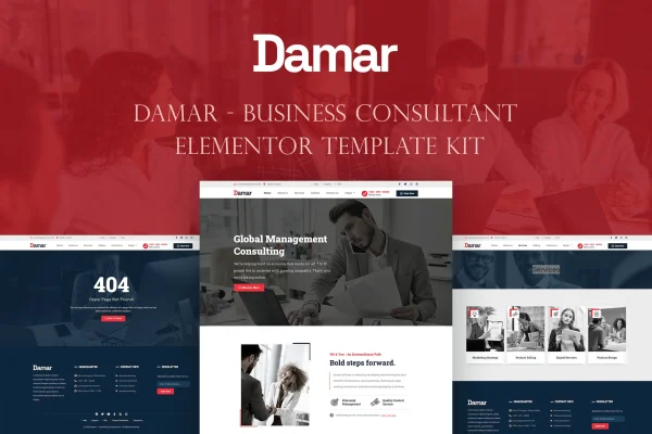 Damar business consultant Elementor template kit preview showing page layouts