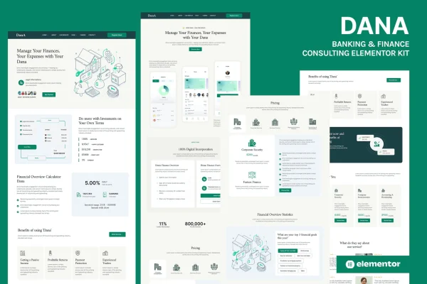 Dana banking and finance consulting Elementor template kit preview