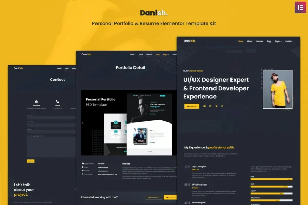 Danish personal portfolio and resume Elementor template kit preview