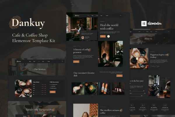 Dankuy cafe and coffee shop Elementor template kit preview
