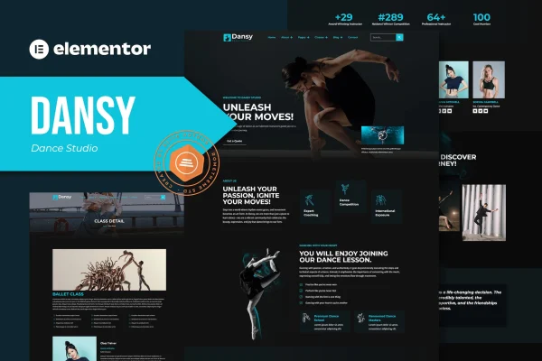 Dansy dance studio Elementor Pro template kit preview