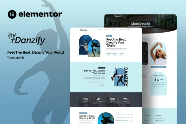 Danzify dance course Elementor template kit preview