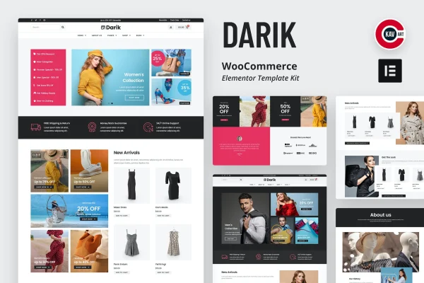 Darik fashion WooCommerce Elementor template kit preview
