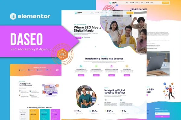 Daseo SEO and marketing agency Elementor template kit preview
