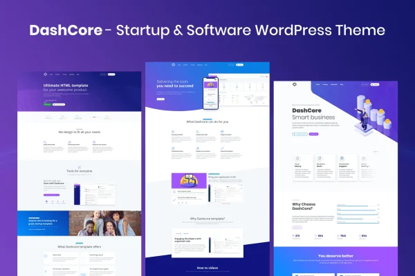 DashCore startup and software WordPress theme preview