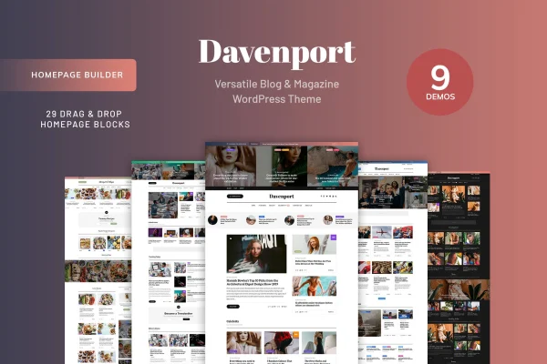 Davenport blog and magazine WordPress theme preview