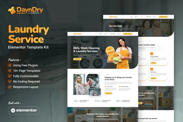 DaynDry laundry service Elementor template kit cover image
