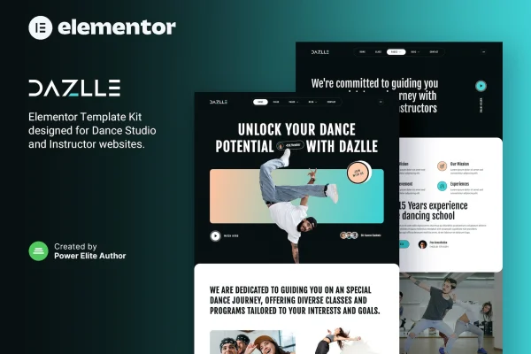 Dazlle dance studio and instructor Elementor template kit preview