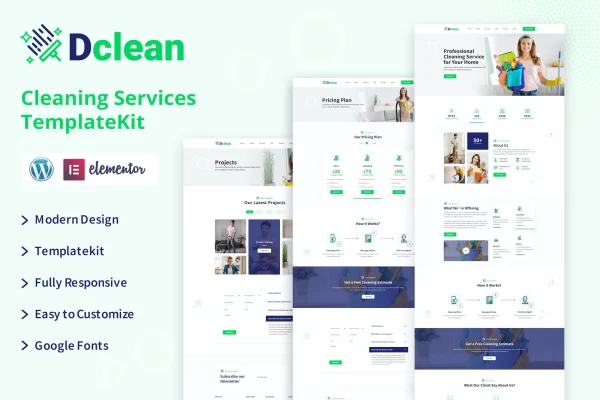 Dclean cleaning services Elementor template kit preview