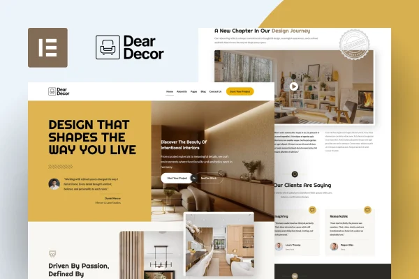 DearDecor interior design Elementor template kit preview