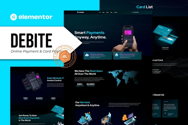 Debite card payment and online payment Elementor template kit preview