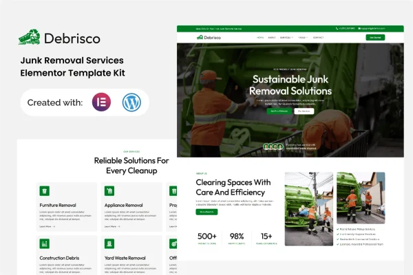 Debrisco junk removal services Elementor template kit preview