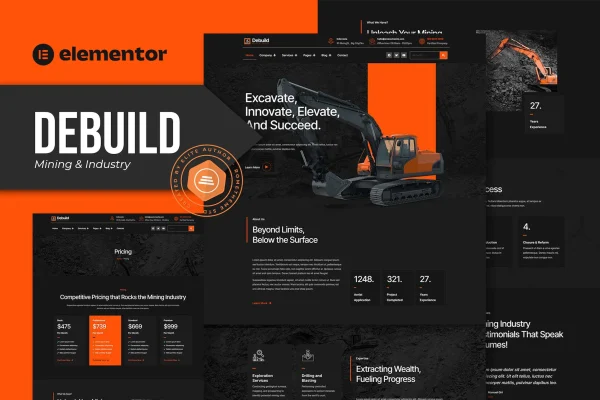 Debuild mining and industry Elementor Pro template kit preview