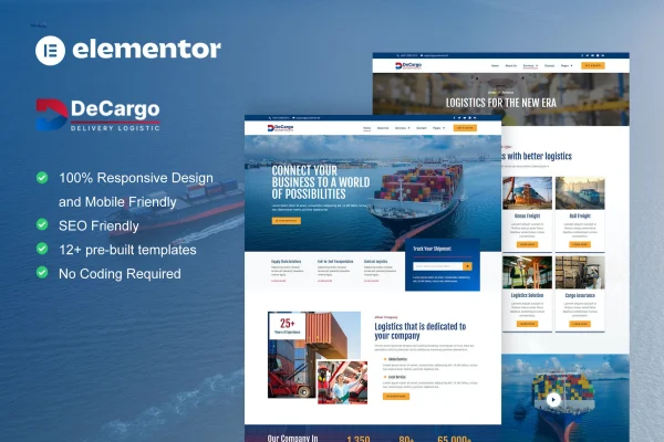 DeCargo logistics and transportation Elementor template kit preview