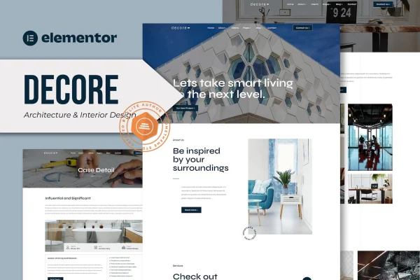 Decore architecture and interior design Elementor template kit preview