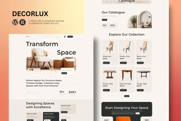 Decorlux interior design Elementor template kit preview