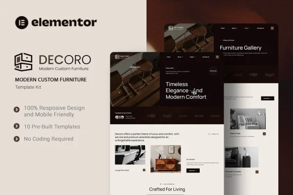 Decoro custom furniture Elementor template kit cover image