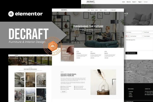 Decraft furniture and interior design Elementor template kit preview