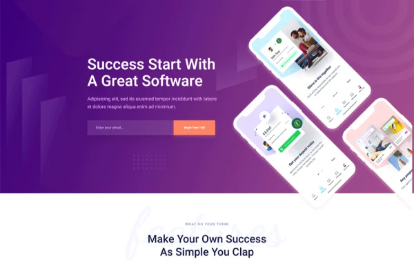 Deef app landing WordPress theme preview with smartphone app page layout