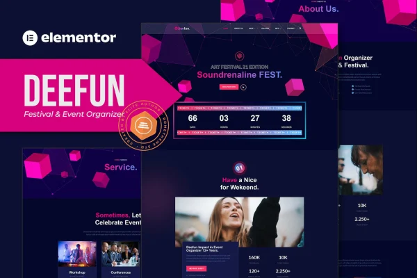 DeeFun festival and event organizer Elementor template kit preview