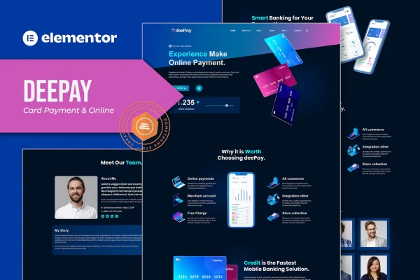 DeePay card payment and online banking Elementor template kit preview