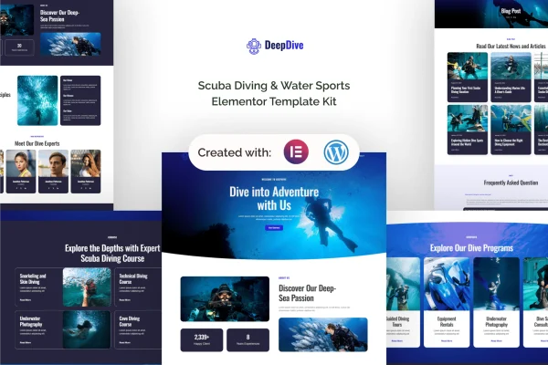 Deepdive scuba diving and water sports Elementor template kit preview