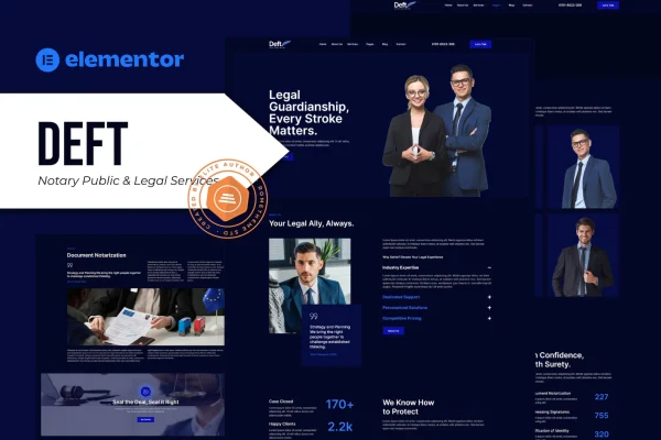 Deft notary public and legal services Elementor template kit preview