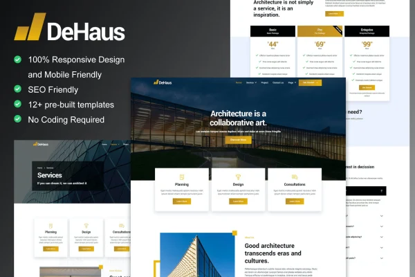Dehaus interior design and architecture Elementor template kit preview