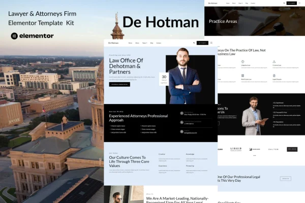 DeHotman lawyer and attorney firm Elementor template kit preview