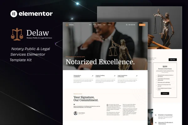 Delaw notary public and legal services Elementor template kit cover