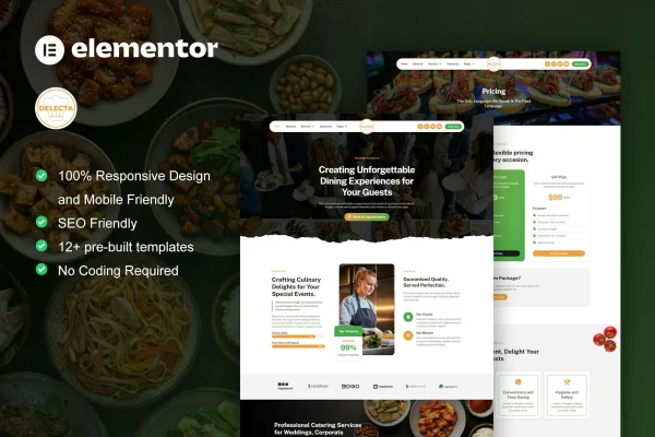 Delecta catering and restaurant Elementor template kit preview