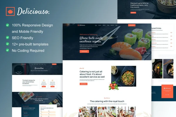 Deliciouso catering and restaurant Elementor template kit preview