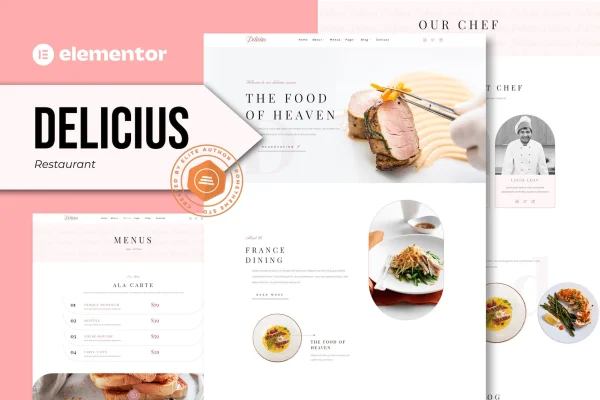 Delicius restaurant Elementor template kit preview with menu and chef profile pages