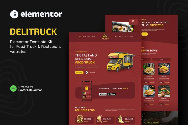 Delitruck food truck and restaurant Elementor template kit preview