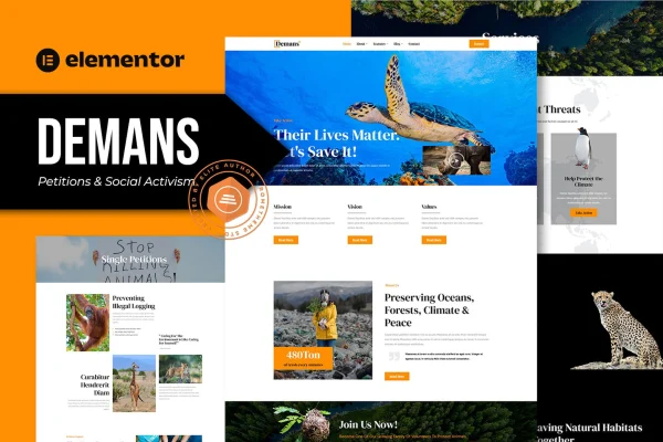 Demans petitions and social activism Elementor template kit preview