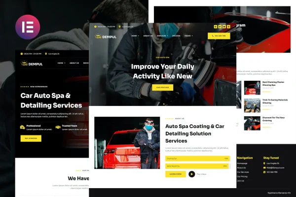 Dempul car auto spa and detailing Elementor template kit preview