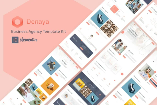 Denaya business agency Elementor template kit cover showing page layouts