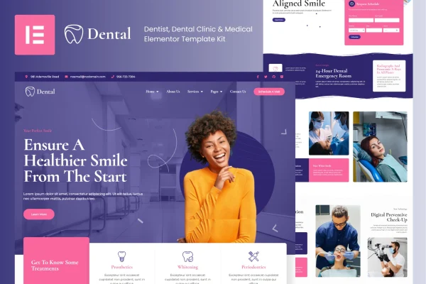 Dental Elementor template kit preview for a dentist clinic website