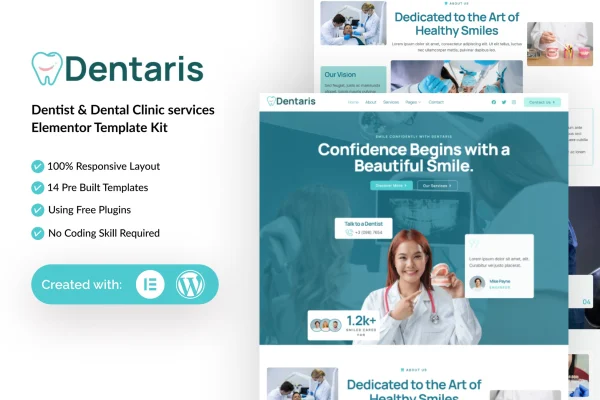 Dentaris dental clinic Elementor template kit preview